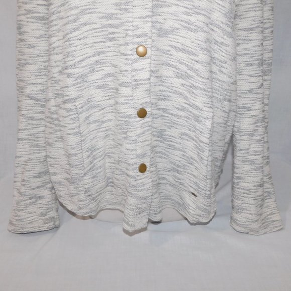 O'Neill Womens XL Marled Gray White Boho Snap Front Hooded Sweater jacket Beach - Picture 4 of 8